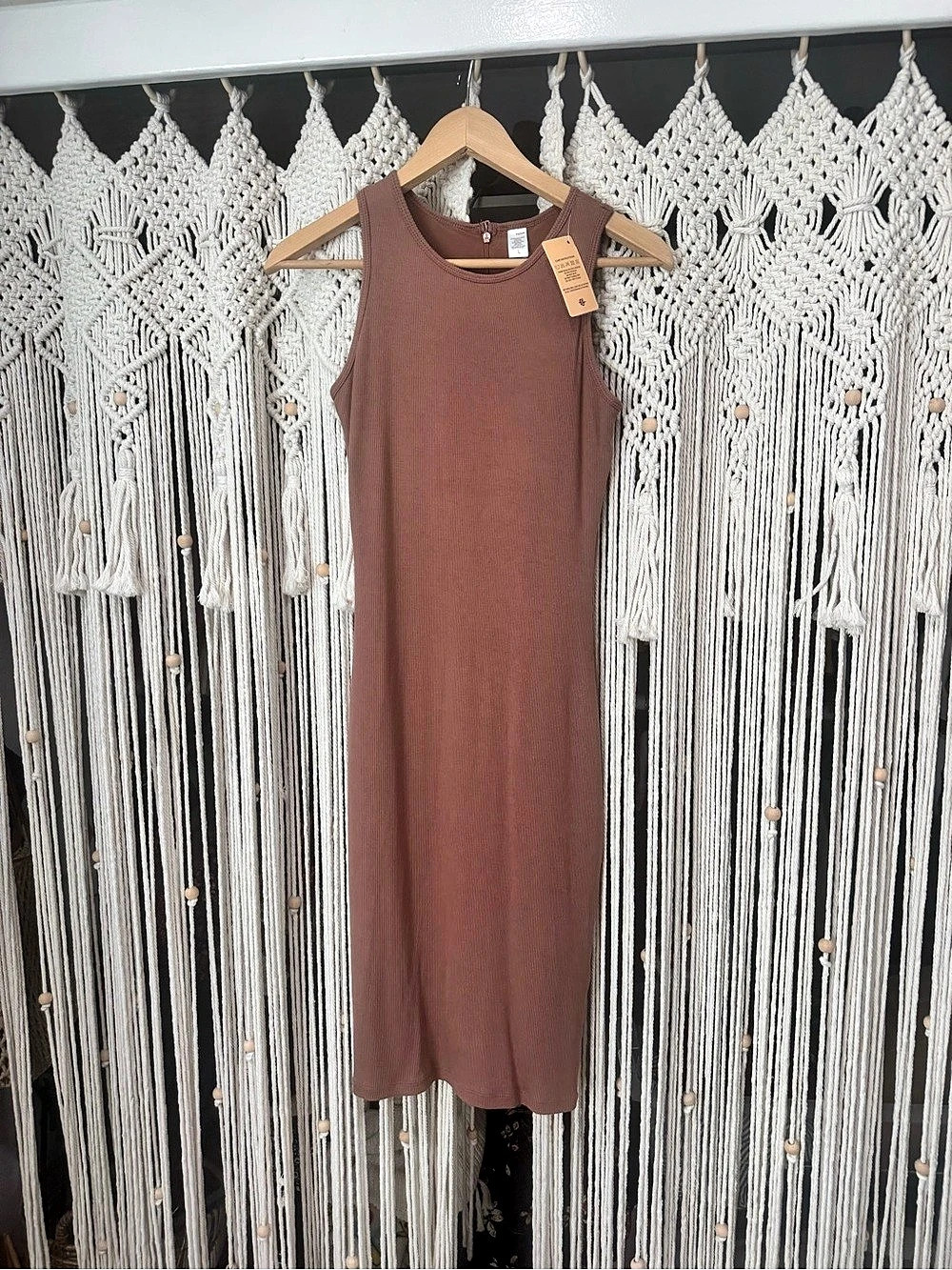 Popilush Ribbed Midi Dress in Brown Size Large NWT